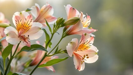 Fototapeta premium Closeup of delicate alstroemeria flowers in bloom, showcasing their vibrant colors and soft petals in a natural and elegant floral arrangement