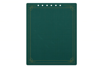 Fototapeta premium Green notepad with gold border and transparent background, perfect for adding notes, reminders, or messages to designs