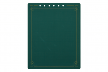 Green notepad with gold border and transparent background, perfect for adding notes, reminders, or messages to designs