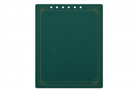 Green notepad with gold border and transparent background, perfect for adding notes, reminders, or messages to designs