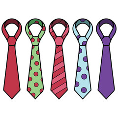 Seven neckties different colors patterns set isolated vector illustration on white background