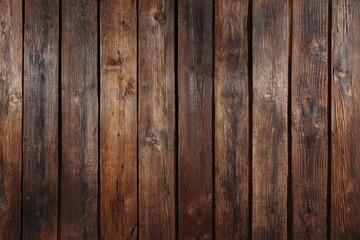 Naklejka premium Dark brown, vertically-aligned wooden planks with varying shades and textures, showing age and weathering
