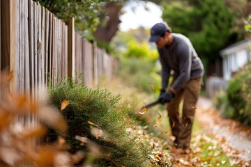 Gardener prunes overgrown bushes during autumn cleanup Generative AI