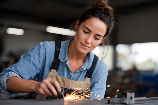 Skilled worker using a grinder in a workshop Generative AI - Powered by Adobe