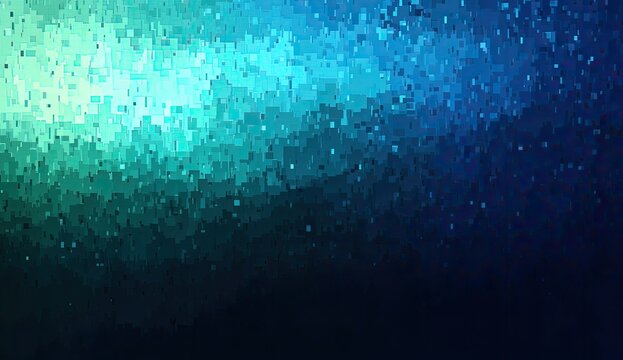 Abstract teal and blue mosaic pattern fading to black, with varying shades and textures creating a depth effect