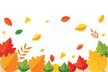 Colorful autumn leaves with falling leaves on a light background