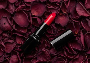 Halloween Product Photography Styling Red Lipstick on Rose Petals
