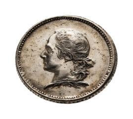 Historical coin collection display museum exhibition artifact showcase cultural heritage isolated on transparent background, png