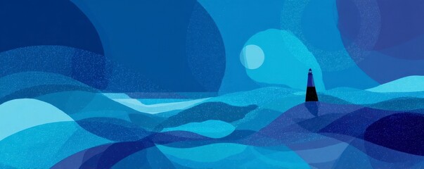 Tranquil Seascape with Lighthouse and Moon Atmosphere