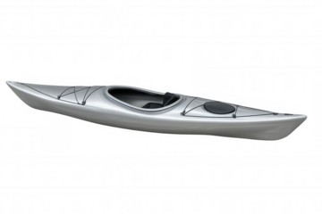 Sleek silver kayak floating on transparent surface, highlighting modern design for aquatic recreation