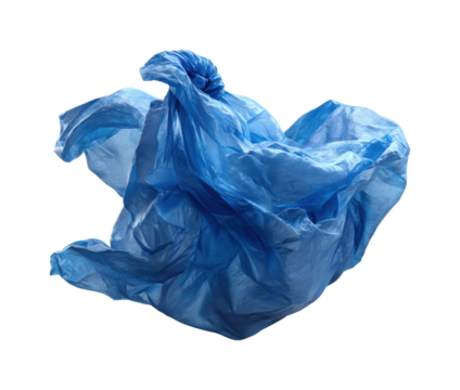 Environmental awareness blue plastic bag floating concept isolated on transparent background, png