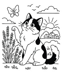 Cat Coloring Page Isolated for Kids