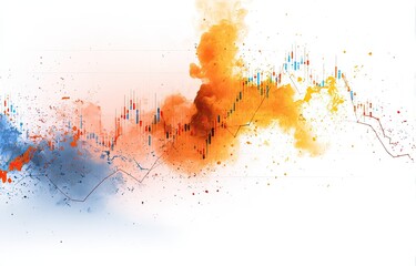 Abstract stock market chart visualized with colorful ink splatter, depicting price fluctuations and volatility
