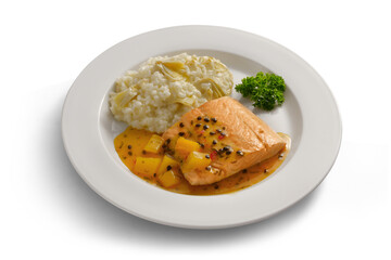 Prato executivo filé de salmão com molho de maracuja e risotto 