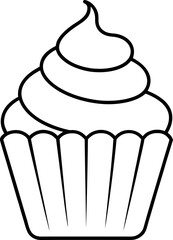 Chocolate Cupcake with Layered Frosting Line Drawing Illustration