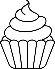 Chocolate Cupcake with Swirled Frosting Line Drawing Illustration