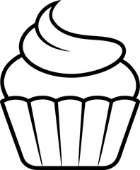 Black and White Chocolate Cupcake Line Drawing Illustration