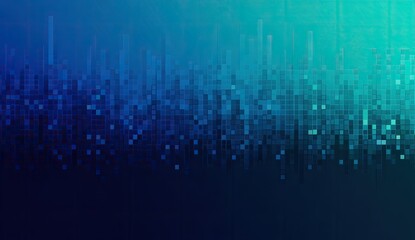 Obraz premium Abstract cityscape rendered in varying shades of blue and teal, composed of pixelated blocks suggesting depth and height