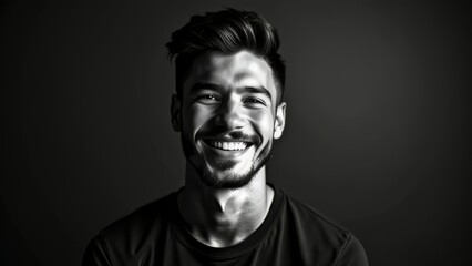 Fototapeta premium Smiling man portrait black and white