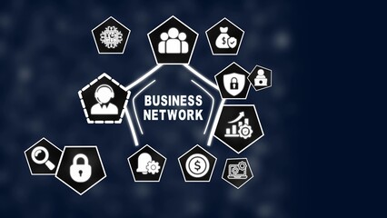 Business Network Diagram with Icons on Dark Blue Background connection communication