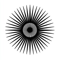 Monochromatic radial design; concentric circles radiating outwards with sharp, pointed rays creating a sunburst effect