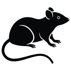 Obraz premium Black Silhouette of a Mouse with a Long Tail on a White Background rodent animal