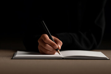 elementary education, student in classroom writing in notebook