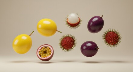 Exotic Tropical Fruits Passionfruit and Rambutan Arrangement