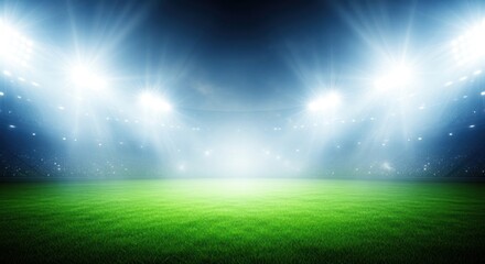 Obraz premium A vibrant stadium field bathed in bright spotlights, showcasing a dramatic and energetic atmosphere.