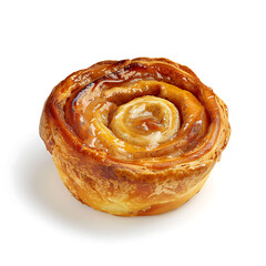 Fototapeta premium Golden Cinnamon Roll with Swirled Filling and Glaze