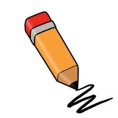 yellow pencil with eraser, transparent background