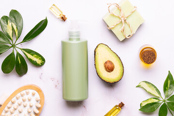 Skin care organic products such as shower gel or cream, or lotion and hand made soap with avocado...