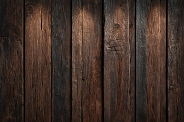 Naklejka premium Dark brown vertical wood planks, varying shades and textures, subtly lit