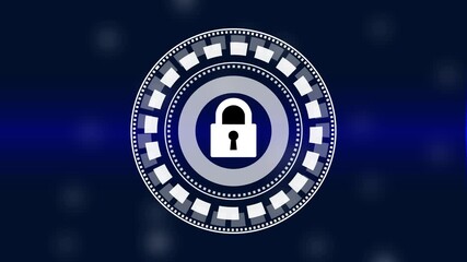 Cyber security and digital computer protection with padlock natural shadow. Cyber technology icon neon icon ,projector animation icon ,powerful blue background projector animation technology video - Powered by Adobe