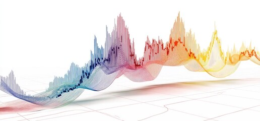 Colorful 3D wave graph showing data peaks and valleys, rendered against a faint gridded background