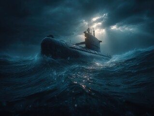 Submarine in a Stormy Ocean: A Dramatic Underwater View