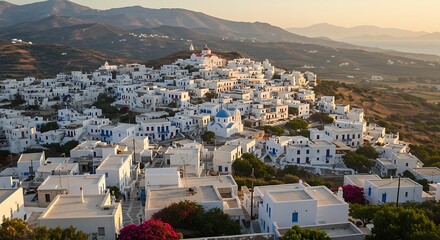 Whitewashed Village on a Greek Hillside.