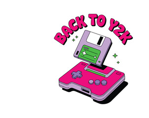 Back to Y2K retro typography T-shirt design with early 2000s nostalgia, futuristic cyber style, vintage tech vibe, perfect for Y2K fashion, streetwear, and trendy aesthetic lovers.