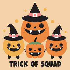Adorable Halloween Pumpkins in Witch Hats Form a "Trick or Squad
