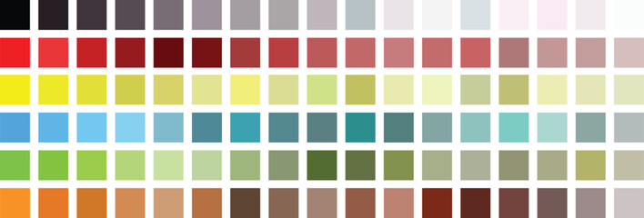 comprehensive color palette grid swatches design reference chart spectrum isolated on white background.