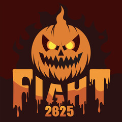 Spooky Halloween Pumpkin with "FIGHT 2625" Text and Dripping Effect