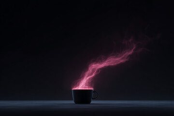 artistically depicting a coffee cup transforming into energizing lightning, a unique concept illustration