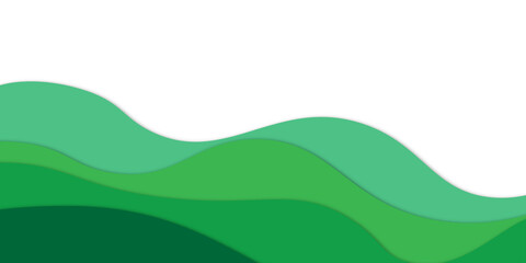 An abstract green landscape with rolling hills, blue sky, and a sun shining over a grassy meadow