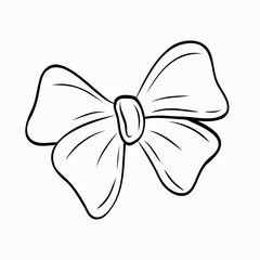 Beautiful bows, ribbons with long tails textile from satin and silk ribbons. Vector graphic hand-drawn in black ink line art graphics. For women, girls, holidays, decoration, accessories, gifts