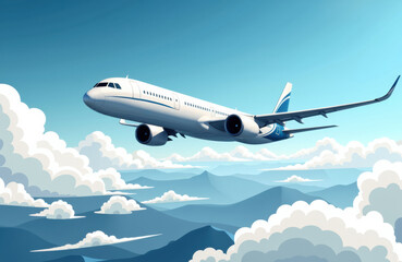 Fototapeta premium A commercial airplane flying high above the clouds in clear blue skies