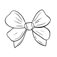 Beautiful bows, ribbons with long tails textile from satin and silk ribbons. Vector graphic hand-drawn in black ink line art graphics. For women, girls, holidays, decoration, accessories, gifts