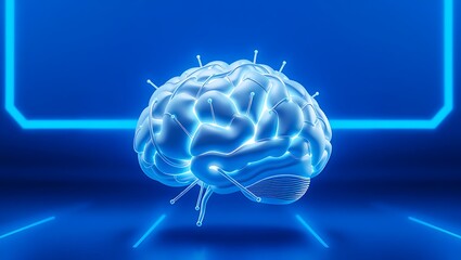 Fototapeta premium Brilliant blue brain artwork for AI technology or futuristic science concepts and innovative ideas, showcasing intelligence