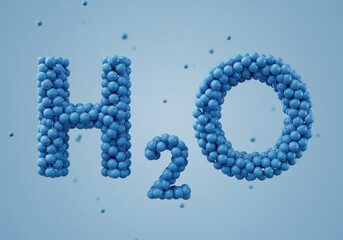 Naklejka premium H two o formula made of spheres floating on a light blue surface in a rendered image of water molecule