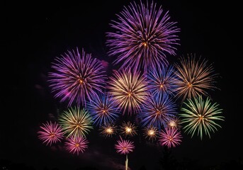 Vibrant display of colorful fireworks illuminating the night sky during a festive celebration
