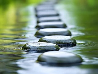 Serene Stepping Stones in Calm Water, Zen Garden Image